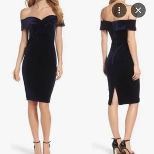 Bardot velvet off the shoulder dress